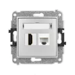 MINI Mechanizm gniazda pojedynczego HDMI 2.1, 8K + gniazda komp. poj. 1xRJ45, kat. 6A, 8-stykowy srebrny metalik