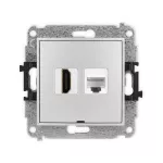 MINI Mechanizm gniazda pojedynczego HDMI 2.1, 8K + gniazda komp. poj. 1xRJ45, kat. 6A, 8-stykowy, bez pola opisowego srebrny metalik