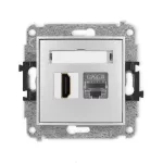 MINI Mechanizm gniazda pojedynczego HDMI 2.1, 8K + gniazda komp. poj. 1xRJ45, kat. 8, ekranowany, 8-stykowy srebrny metalik