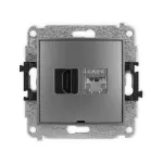 MINI Mechanizm gniazda pojedynczego HDMI 2.0, 4K + gniazda komp. poj. 1xRJ45, kat. 6, ekranowany, 8-stykowy, bez pola opisowego grafitowy
