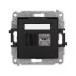 MINI Mechanizm gniazda pojedynczego HDMI 2.0, 4K + gniazda komp. poj. 1xRJ45, kat. 6, ekranowany, 8-stykowy czarny mat