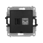 MINI Mechanizm gniazda pojedynczego HDMI 2.0, 4K + gniazda komp. poj. 1xRJ45, kat. 6, ekranowany, 8-stykowy, bez pola opisowego czarny mat