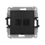 MINI Mechanizm gniazda pojedynczego HDMI 2.0, 4K + gniazda komp. poj. 1xRJ45, kat. 6A, 8-stykowy, bez pola opisowego czarny mat