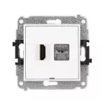 MINI Mechanizm gniazda pojedynczego HDMI 2.0, 4K + gniazda komp. poj. 1xRJ45, kat. 6, ekranowany, 8-stykowy, bez pola opisowego biały mat