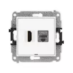 MINI Mechanizm gniazda pojedynczego HDMI 2.1, 8K + gniazda komp. poj. 1xRJ45, kat. 8, ekranowany, 8-stykowy, bez pola opisowego biały mat