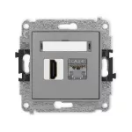 MINI Mechanizm gniazda pojedynczego HDMI 2.0, 4K + gniazda komp. poj. 1xRJ45, kat. 6, ekranowany, 8-stykowy szary mat