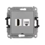 MINI Mechanizm gniazda pojedynczego HDMI 2.0, 4K + gniazda komp. poj. 1xRJ45, kat. 6A, 8-stykowy, bez pola opisowego szary mat