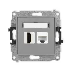 MINI Mechanizm gniazda pojedynczego HDMI 2.1, 8K + gniazda komp. poj. 1xRJ45, kat. 6A, 8-stykowy szary mat