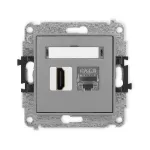 MINI Mechanizm gniazda pojedynczego HDMI 2.1, 8K + gniazda komp. poj. 1xRJ45, kat. 8, ekranowany, 8-stykowy szary mat