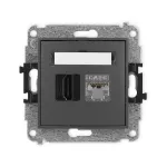 MINI Mechanizm gniazda pojedynczego HDMI 2.0, 4K + gniazda komp. poj. 1xRJ45, kat. 6, ekranowany, 8-stykowy grafitowy mat