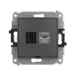 MINI Mechanizm gniazda pojedynczego HDMI 2.0, 4K + gniazda komp. poj. 1xRJ45, kat. 6, ekranowany, 8-stykowy, bez pola opisowego grafitowy mat