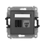 MINI Mechanizm gniazda pojedynczego HDMI 2.1, 8K + gniazda komp. poj. 1xRJ45, kat. 8, ekranowany, 8-stykowy grafitowy mat