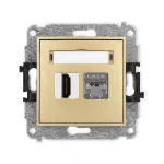 MINI Mechanizm gniazda pojedynczego HDMI 2.0, 4K + gniazda komp. poj. 1xRJ45, kat. 6, ekranowany, 8-stykowy złoty