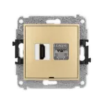 MINI Mechanizm gniazda pojedynczego HDMI 2.0, 4K + gniazda komp. poj. 1xRJ45, kat. 6, ekranowany, 8-stykowy, bez pola opisowego złoty