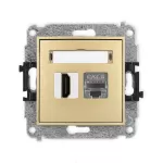 MINI Mechanizm gniazda pojedynczego HDMI 2.1, 8K + gniazda komp. poj. 1xRJ45, kat. 8, ekranowany, 8-stykowy złoty