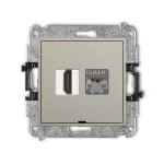 MINI Mechanizm gniazda pojedynczego HDMI 2.0, 4K + gniazda komp. poj. 1xRJ45, kat. 6, ekranowany, 8-stykowy, bez pola opisowego taupe