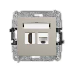 MINI Mechanizm gniazda pojedynczego HDMI 2.0, 4K + gniazda komp. poj. 1xRJ45, kat. 6A, 8-stykowy taupe