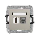 MINI Mechanizm gniazda pojedynczego HDMI 2.1, 8K + gniazda komp. poj. 1xRJ45, kat. 8, ekranowany, 8-stykowy taupe