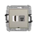MINI Mechanizm gniazda pojedynczego HDMI 2.1, 8K + gniazda komp. poj. 1xRJ45, kat. 8, ekranowany, 8-stykowy, bez pola opisowego taupe