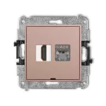 MINI Mechanizm gniazda pojedynczego HDMI 2.0, 4K + gniazda komp. poj. 1xRJ45, kat. 6, ekranowany, 8-stykowy, bez pola opisowego łososiowy