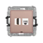 MINI Mechanizm gniazda pojedynczego HDMI 2.0, 4K + gniazda komp. poj. 1xRJ45, kat. 6A, 8-stykowy, bez pola opisowego łososiowy