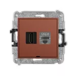 MINI Mechanizm gniazda pojedynczego HDMI 2.1, 8K + gniazda komp. poj. 1xRJ45, kat. 8, ekranowany, 8-stykowy, bez pola opisowego terakota