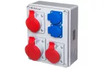 Rozdzielnica RSK3 IP44 wyposażona w okablowanie do podłączenia zabezpieczeń z gniazdami: 2x16A 3P+N+Z 400V~ 1x32A 3P+N+Z 400V~ 2x16A 2P+Z 250V~