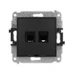 ICON Mechanizm gniazda telefonicznego pojedynczego 1xRJ11 + komputerowego pojedynczego 1xRJ45, kat. 5e, 8-stykowy, beznarzędziowe, bez pola opisowego czarny mat