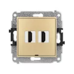 MINI Mechanizm gniazda podwójnego HDMI 2.0, 4K, bez pola opisowego złoty