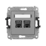 MINI Mechanizm gniazda komputerowego podwójnego 2xRJ45, kat. 8, ekranowany, 8-stykowy szary mat