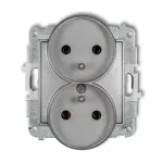ICON Mechanizm gniazda podwójnego do ramki z uziemieniem 2x(2P+Z) (bez przesłon torów prądowych) srebrny metalik