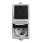 TEKNO 05-3529-143 sz Łącznik świecznikowy + Gniazdo zasilające Schuko, pion, z ochroną styków