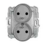 ICON Mechanizm gniazda podwójnego do ramki z uziemieniem 2x(2P+Z) (przesłony torów prądowych) srebrny metalik
