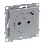 SUNO - Gniazdo płaskie 2P+Z - 16 A - z USB Typ - C - 1,5 A - zaciski automatyczne - z przesłoną, Aluminium, Legrand