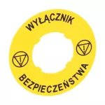 LPXAU122 Plastikowy dysk do przycisków grzybkowych, zewnętrzne fi 60mm, WYŁĄCZNIK BEZPIECZEŃSTWA