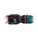 Harmony XB6 Przycisk, Podświetlany, Zielony, Wystający, 1 NO + 1 NC, 12...24 V AC/DC, 16 mm, Plastik