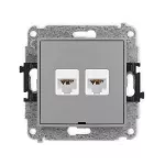 ICON Mechanizm gniazda komputerowego podwójnego 2xRJ45, kat. 6A, 8-stykowy, bez pola opisowego szary mat