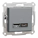 Gniazdo ładowania USB A+C, Asfora, 2,4A, bez ramki, stal