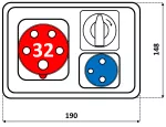 Rozdzielnica 1*32A 5p, 1*250V,wył.0-1,TVM 21,1*zab.10 A,IP54 /niska podstawa/