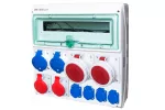 Rozdzielnica RSS05 IP44 okienko inspekcyjne 18 modułów wyposażona w okablowanie do podłączenia zabezpieczeń z gniazdami: 2x63A 3P+N+Z 400V~ 2x32A 2P+Z 250V~ 6h 2x16A 3P+N+Z 400V~ 4x16A 2P+Z 250V~