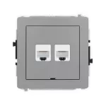 DECO Mechanizm gniazda komputerowego podwójnego 2xRJ45, kat. 6, 8-stykowy, bez pola opisowego szary mat