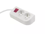 Przedłużacz przenośny 2-krotny, 2x2P+Z biały z podświetlanym wyłącznikiem 250V~/10A 3x1mm² PVC- 1m z zalewaną wtyczką kątową UNISCHUKO i otworem do montażu, Classic PSN-201W