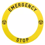 Okrągła etykieta, Żółta, 90 mm, Do przycisku awaryjnego zatrzymania, Oznaczenie EMERGENCY STOP Harmony XB4, Harmony XB5