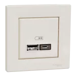 Gniazdo ładowania USB A+C, Asfora, 2,4A, z ramką, kremowe