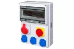 Rozdzielnica RSE04 IP54 Rozdzielnice z rozłącznikiem włącz-wyłącz 40A okienko inspekcyjne 12 moduły wyposażona w okablowanie do podłączenia zabezpieczeń z gniazdami: 1x16A 3P+N+Z 400V~ 3x16A 2P+Z 250V~