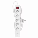 Przedłużacz 3 m / 5 gniazd / z wyłącznikiem / biały / PVC / z USB portem/ 1,5 mm2
