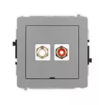 DECO Mechanizm gniazda podwójnego RCA, bez pola opisowego (typu cinch - biały i czerwony, pozłacany) szary mat