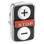 Harmony XB4 Przycisk potrójny biały/STOP/biały samopowrotny bez podświetlenia metalowy + / STOP /,
