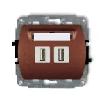 TREND Mechanizm gniazda podwójnego 2xUSB A-A 2.0 brązowy metalik