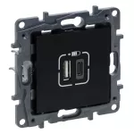 NILOE STEP - GNIAZDO USB 3A TYP A+C - MECHANIZM Z PLAKIETKĄ KOLOR CZARNY, Legrand